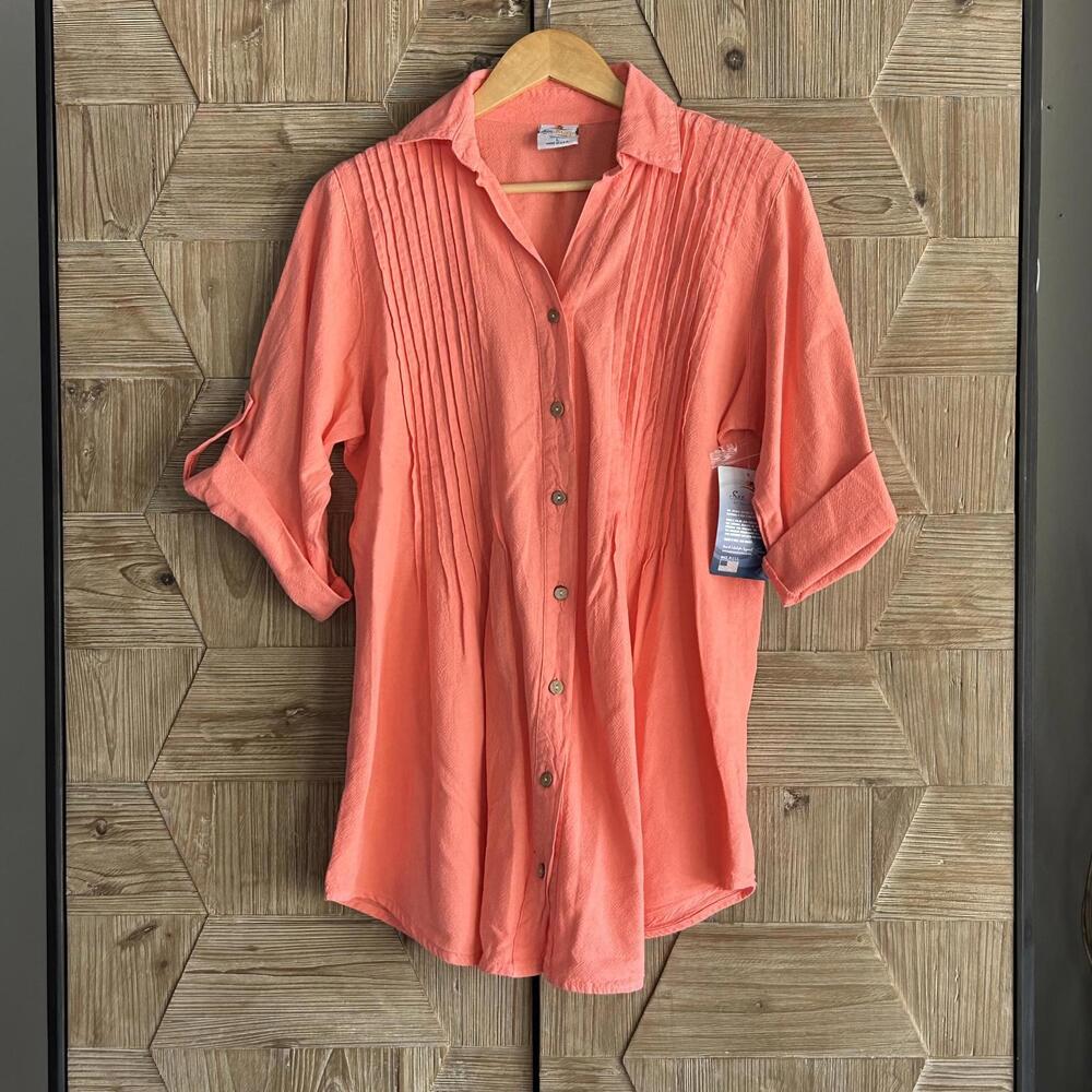 NWT Sea Breeze Womens Tunic Peach Sz XL Button Up Cottage